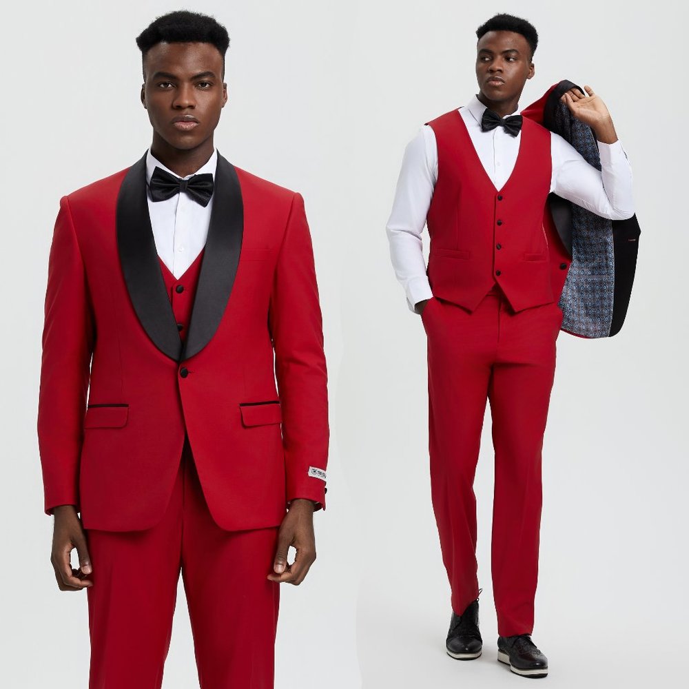 Stacy Adams 3pc Mens Tuxedo Hybrid Fit Shawl Lapel, Red